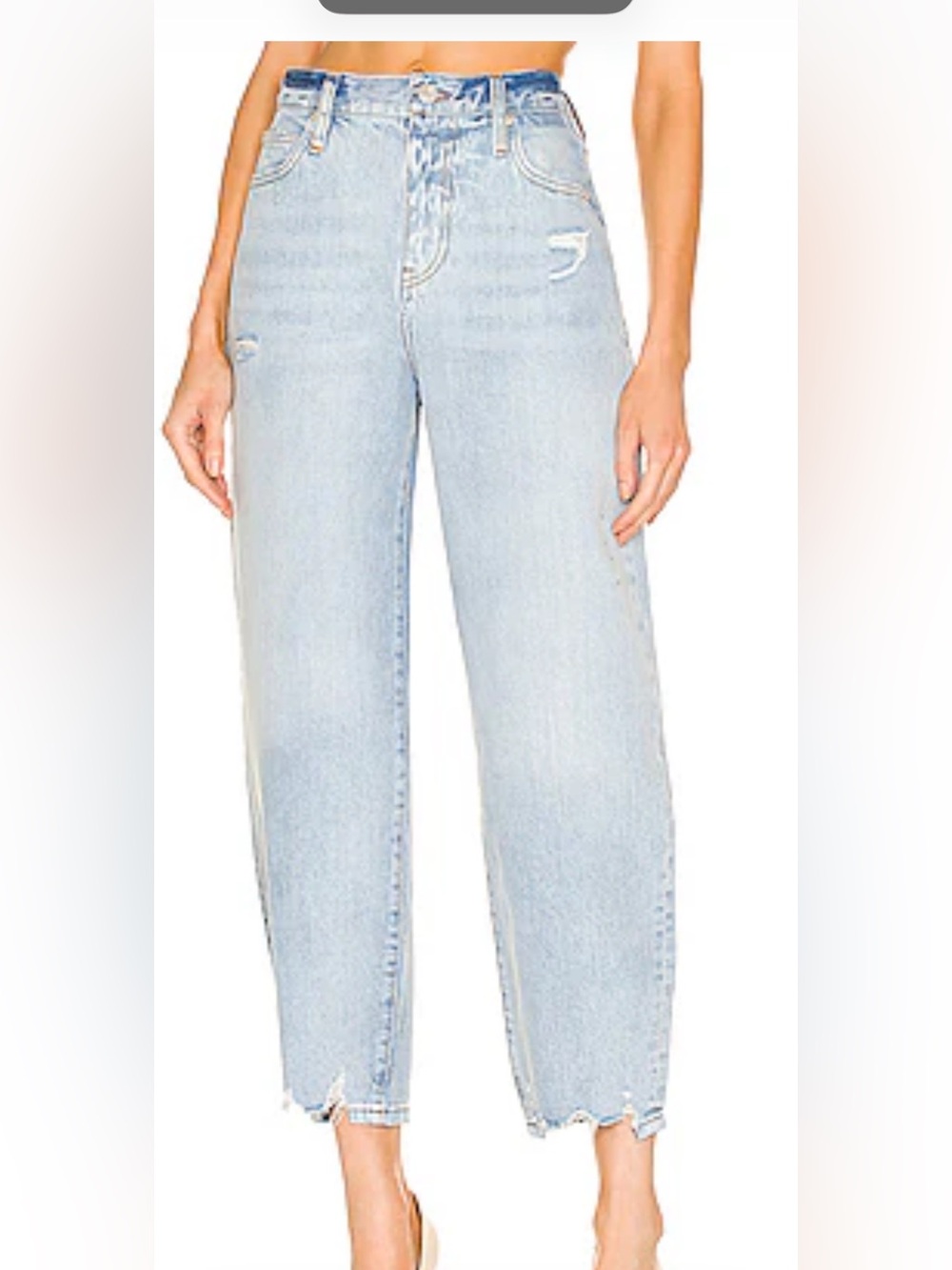 FRAME ULTRA HIGH RISE BARREL IN CLASH SIZE 25 REVOLVE DISTRESSED DENIM